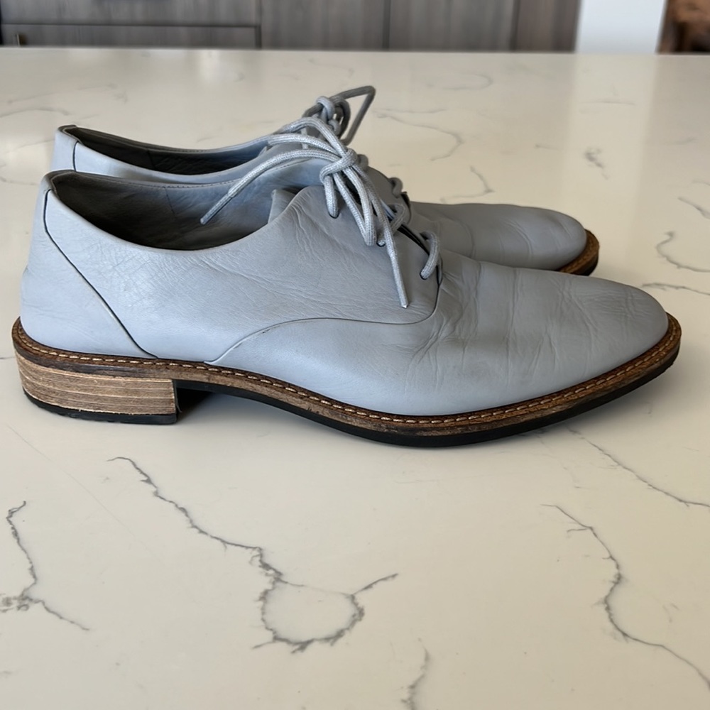 Just about new, Ecco oxfords.  Buttery soft grey leather.